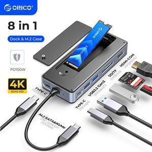 SSD 인클로저 노트북 도킹 스테이션 포함 ORICO-USB C 허브, 4K 60Hz HDMI-Com 100W PD RJ45 10Gbps M.2 NV