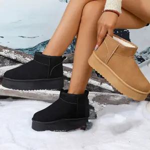 |CMS7D81|여성용 겨울 방한 부츠 퍼내장 둥근코 통굽 가죽 앵클부츠