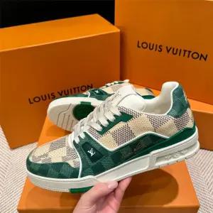 남성 LV 트레이너 스니커즈카프스킨 다미에 그린