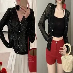 여성 5컬러 봄 여름 얇은 니트 시스루 땡땡이가디건 (KYR-WFHGD6R)