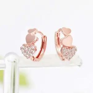 14K 골드필드 핀 하트 큐빅링 원터치링 귀걸이
