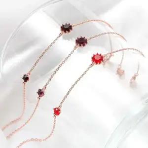 14kgp 탄생석 컬러 큐빅 포인트 로즈골드 체인 팔찌