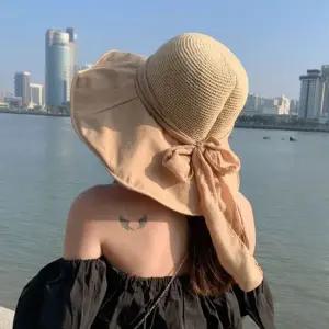 여름 넓은 챙 휴양지 밀짚 썬캡 버킷햇 햇빛 차단