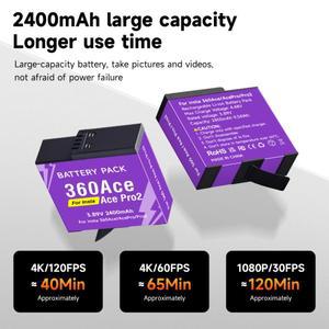 인스타360 에이스 프로 2 2400mAh 배터리 (3슬롯 LCD 고속 충전기 포함) 카메라 (인스타 360 호환)