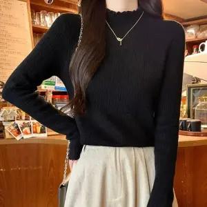 (색상 블랙)HL] 티셔츠 니트티 기모 여성 겨울 블랙 반폴라 이너