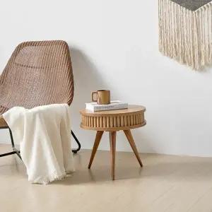 플랜데코 로탄 템바보드 원형 사이드 협탁 테이블 400