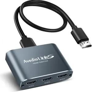 avedio는 HDMI 스위치 3 in 1 Out 4K@60Hz 알루미늄 합금 와 4FT 2.0 케이블 3x1 4K 박스 3포트