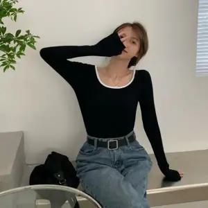 긴팔 티 여성 니트 가을니트 티셔츠 배색 슬림핏 넥라인 겨울니트 여성상의