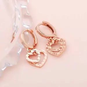 14K 금침 로즈골드 컷팅 하트 드롭 원터치 링 귀걸이