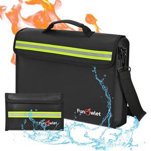 [미국배송] 방화 방수 머니 문서 가방 - 지갑 보호대가 있는 대형 금고 A4 보관함 파일 보석 여권 노트북(블랙)용 화재 및 보관 파우치