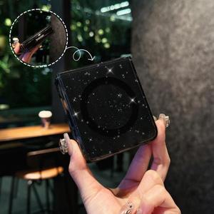 Z Flip 7 용 Magsafe 반짝이 투명 케이스 Samsung Galaxy Z Flip6 Zflip5 Flip 4 ZFlip 3 자기 에어백 충격