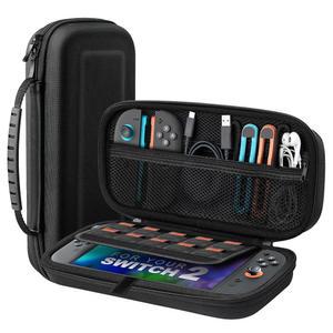 닌텐도 스위치 2용 TiMOVO 휴대용 케이스 (2025), 대용량 보호 하드 쉘 여행용 파우치, 10개의 게임 카드 슬롯과 콘솔 및 액세서리용 포켓, 블랙
