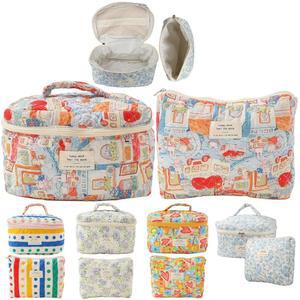 Fcteap 메이크업 가방 여행 에센셜 퀼트 화장품 세면도구 파우치 오거나이저 인서트, 여성용, 기숙사, 필수 선물, 대용량 오프닝 경량, 귀엽고 미적 휴대용, 2개, 토끼, 귀여운 미학