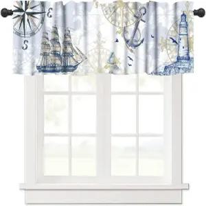SHE 라이프스타일 해상 창문 커튼 발란스 러스틱 빈티지 요트 등대 나침반 앵커 주방 침실 거실 카페 장식