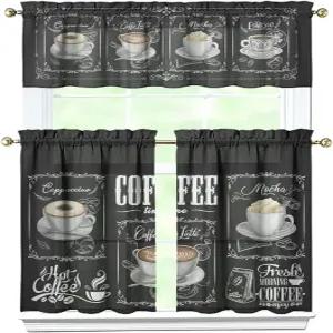 수노파스 커피 주방 커튼 밸런스 및 티어 세트 빈티지 카페 욕실 창문 3종 거실용 장식 54인치 x 36인치