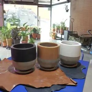 모던 테라스톤팟 투톤 원형 20x20cm 화분(받침포함)선물 심플한 한화분 선물용 기화분 예쁜 감성