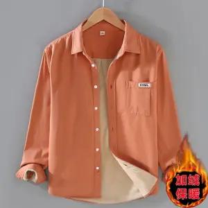 원더우면 남자 솔리드 셔츠 기모 도톰 캐주얼 순면 긴팔 겨울 복고 카고 코트 OPH4