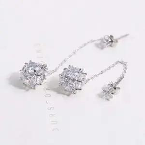 실버 볼 큐빅 귀걸이-화이트OC 귀걸이 패션귀걸이 드롭귀걸이 롱귀걸이 하객패션