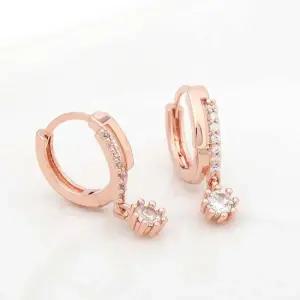 14K 골드필드 핀 큐빅 드롭 로즈골드 원터치링 귀걸이