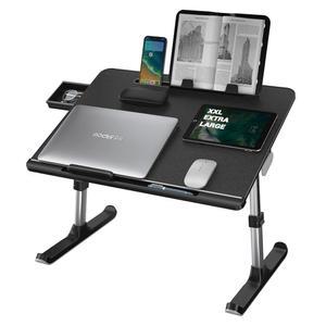 침대용 노트북 책상, 노트북 및 필기용 NEARPOW XXL 침대 테이블, 침대 또는 소파용 조절식 컴퓨터 트레이 접이식 노트북 스탠드 W / 미끄럼 방지 인조 가죽, 탈착식 스토퍼, 책 스탠드 및 서랍 블랙