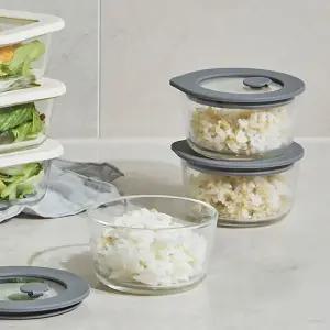 한샘 클리어 원형 유리밥보관용기 3P 236ml 그레이
