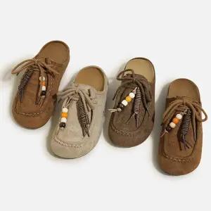 여성 보헤미안 스웨이드 플랫 볼 블로퍼 겨울용