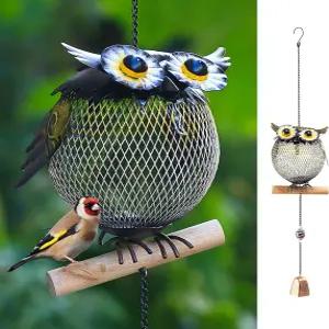 HSHD 태양열 새 모이통 외부용 다람쥐 방지 귀여운 동물 모양 올빼미 장식 선물올빼미