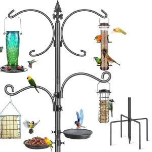 버드 피더 폴 76인치 스테이션 야외에 매달린 헤비 듀티 셰퍼드 후크 4개의 벌새 스탠드 배스 메쉬 트레이