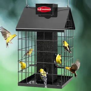 야외 행잉 킹야드 다람쥐 방지 케이지 새 모이통 Nyjer용 4개 포트 내후성 금속 메쉬 튜브 핀치