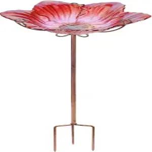 야외용 MUMTOP 새 목욕통 유리 목욕 그릇 야외 모이통 꽃무늬 정원 마당 잔디 장식용 금속 말뚝 포함