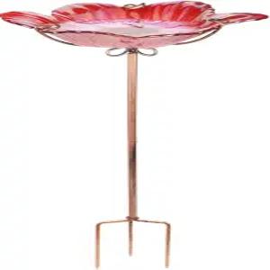 금속 말뚝 야외 조류 목욕 유리 정원 사육기 빨간색