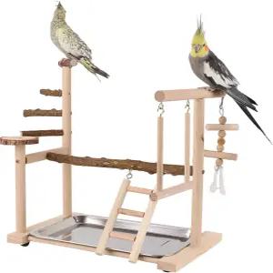 다이너티 버드 놀이터 앵무새 새장 액세서리 탈착식 트레이 나무 운동용 퍼치 사다리 그네 잉꼬 콘레