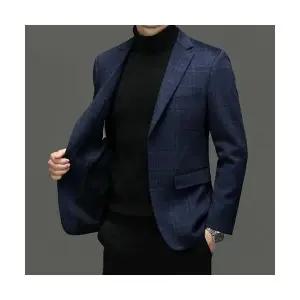 남자 정장 자켓 고급스러운 캐시미어 모직 코트 가을 겨울 체크 슬림핏 가벼운 보온 실크 원픽4