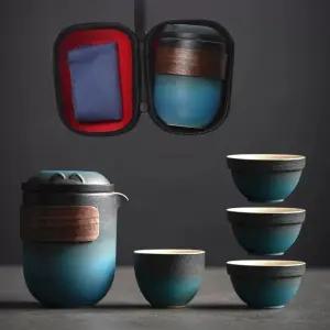 블루 스트라이프 도자기 찻잔 다도잔 2잔 세트 다기