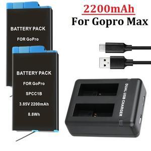 Gopro max 배터리 용 2200mah 디지털 360 액션 카메라 액세서리 충전식 리튬