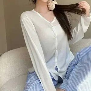 여성 화이트 시스루 가디건 얇은 니트 여름옷