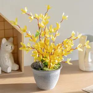 개나리 조화 화분 돌 세트 인테리어 봄 꽃 테이블 장식 소품 행사 꾸미기