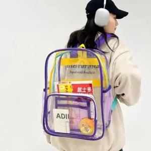 ( )퍼플 컬러 투명 백팩 여름 가방 수영장 물놀이용 PVC 배낭 여행 책가방 경량