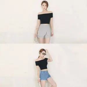 여자 오프숄더 티셔츠 여성 반팔티 무지 슬림핏