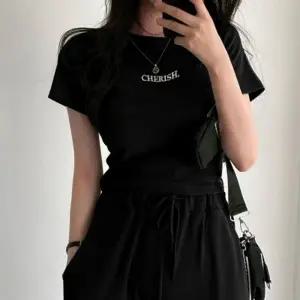 여성 2컬러 베이직 레터링 이너 크롭 반팔 티셔츠