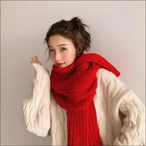 목도리 여자 짜임 겨울 니트 풍성한 단색 머플러