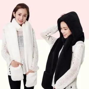 후드목도리 따뜻목도리 퍼목도리 겨울 여자 밍크후드 장갑목도리 겨울 퍼목도리 따뜻한 모자장갑 모자 겨울