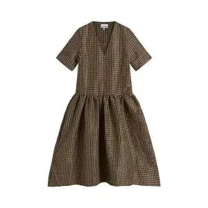 가니 크링클드 체크 롱 드레스 A1030137 925