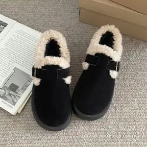 슬리퍼 방한 털 스웨이드 키높이 뮬 통굽 여자 겨울