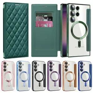 갤럭시S25 S25플러스 S25울트라 S25엣지 S25FE 풀커버 맥세이프 퀄팅 카드 수납 지갑 가죽 핸드폰 케이스