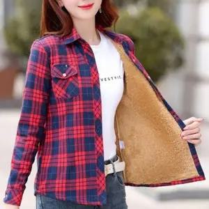 여성 기모셔츠 융털 체크 남방 겨울 방한 보온 셔츠 자켓