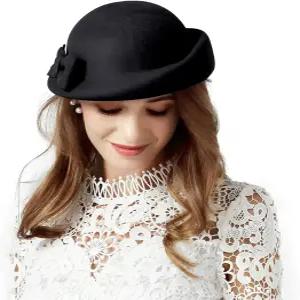 FFADVES 필박스 모자 울 펠트 베레 파시네이터 플라워 칵테일 웨딩 티 파티