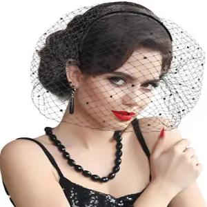 마법의 검은 새장 베일 장례식 베일과 메시 라인스톤 파시네이터 티 파티 헤드밴드 애도 추모 예배 교회