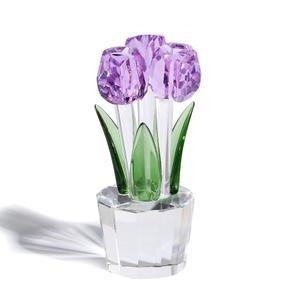 꽃병이 달린 오르날리스트 보라색 튤립 꽃 크리스탈 피규어, 엄마 아내 여자친구를 위한 꽃다발 장식 선물, 발렌타인데이를 플라워 수집품 홈 데코