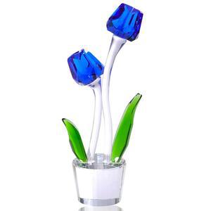 엔진카일 크리스탈 블루 튤립 꽃 피규어 유리 꽃다발 꽃병 동상 장식 여성을 위한 선물 엄마 아내 베스트 프렌드 생일 결혼식
